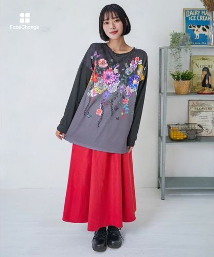 153729：花×夜空柄ミックス裏毛チュニックの通販-ScoLar