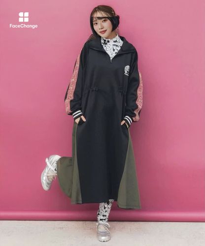 153731：バイカラー異素材 切替ジャージワンピースの通販-ScoLar