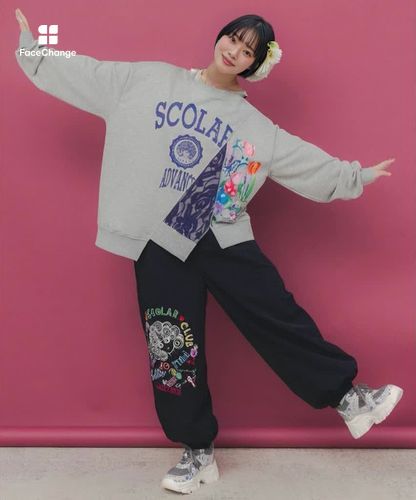 153743：ミニ裏毛×起毛レースリメイク風アシメプルオーバーの通販-ScoLar