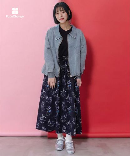 161614：ヴィンテージ風ネコ刺繍デニムジャケットの通販-ScoLar