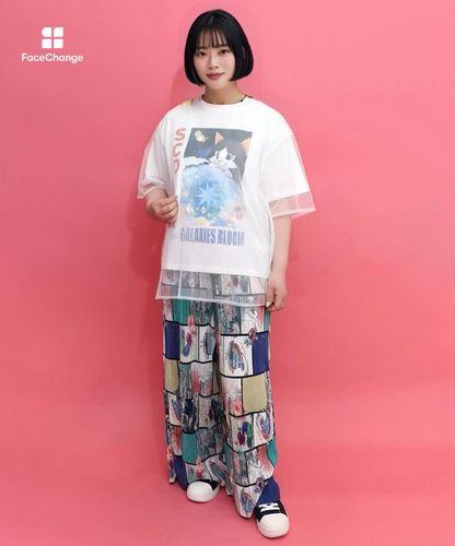 162620：ネコ宇宙柄 チュール重ねTシャツの通販-ScoLar