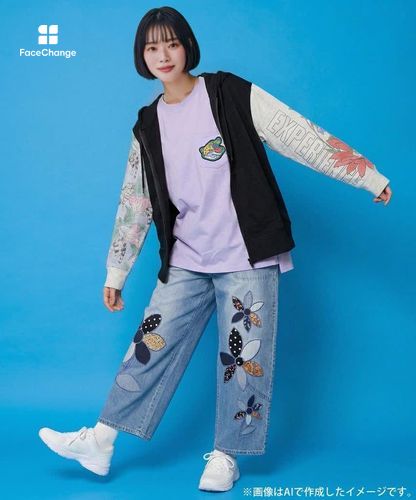 162626：花ネコ袖異素材切替パーカーの通販-ScoLar