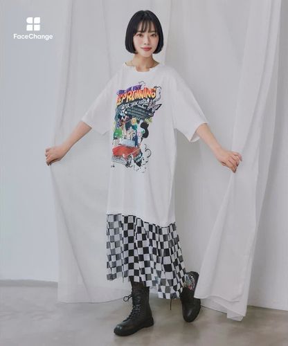 162731：ダークメルヘン×チェック柄 チュール裾切替ワンピースの通販
