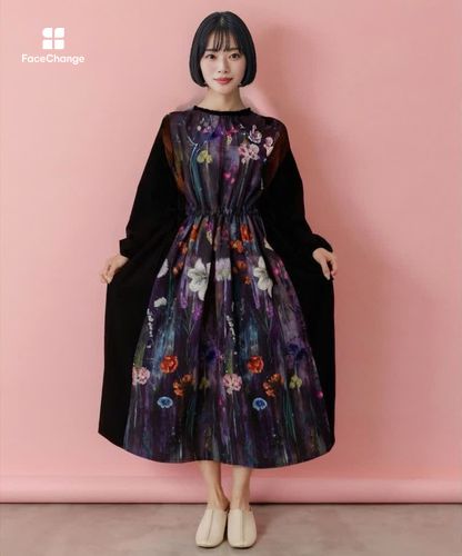 【パーティーに！】新品　花柄切り替えスタンダードワンピースb107 パーティーに！】新品 花柄切り替えスタンダードワンピースb107