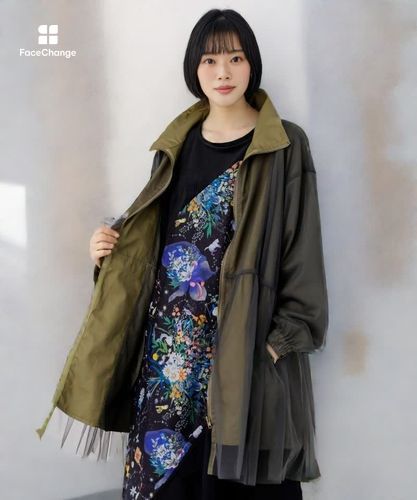 553228：花蝶刺繍チュール重ねロングブルゾンの通販-ScoLar