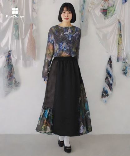 553231：アート花柄異素材切替スカートの通販-ScoLar