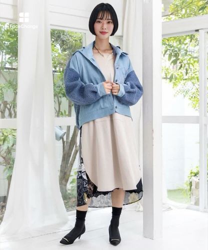 553250：花蝶刺繍デニム×プードルボア 切替ジャケットの通販-ScoLar