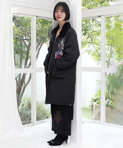 553252：着丈調整可能2way 花刺繍中綿ロングブルゾンの通販-ScoLar