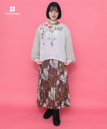 553260：雪の結晶ガーランド刺繍裏毛×ラメフェザーニットの通販-ScoLar