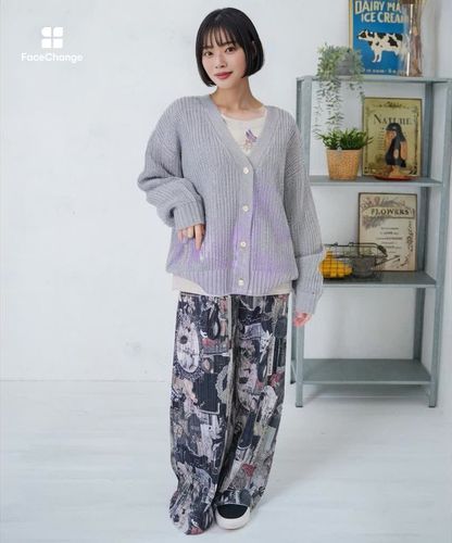 553281：蝶柄箔プリントニットカーディガンの通販-ScoLar