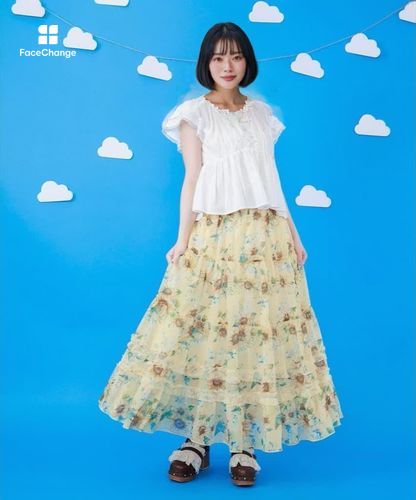 ひまわり柄ティアードスカート | axes femme 公式オンラインショップ
