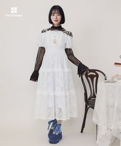 ショルダーリボン総レースワンピース | POETIQUE | axes femme 公式