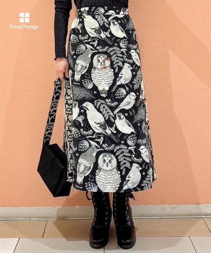 Alexander McQUEEN フレアスカート　モノトーン　鳥柄 野鳥柄ゴブランスカート | axes femme online shop
