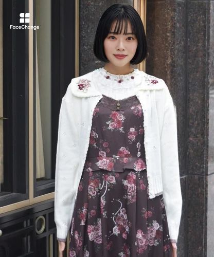 フラワーリボン刺繍ニットカーディガン【期間限定価格】【2点10％対象