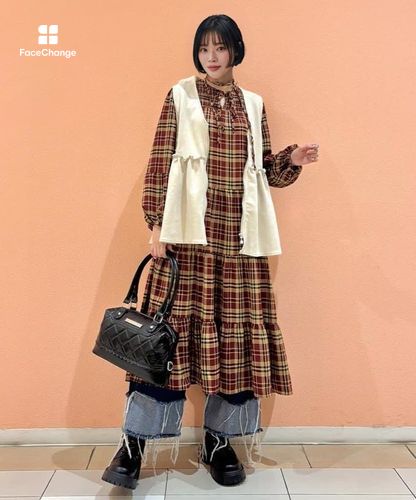 チェック柄シャーリングワンピース | purple label -outlet- | axes