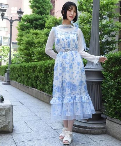 紫陽花柄ショルダーリボンワンピース【ランク別お値下げ対象商品