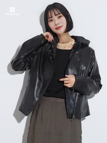 フード付きブラックダウン切替ジャケット　スコットクラブ　ブラック　9号　M ダウンフード付きライダースジャケット - SCOTCLUB - SCOTCLUB