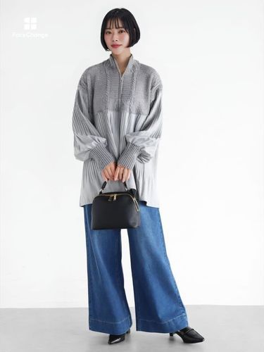 ケーブルニットドッキングプリーツブラウス - Vin - Vin｜YAMADAYA STORE