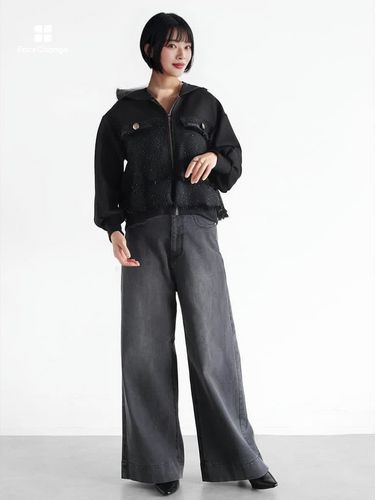 Vin ツイードフリンジ付きパーカー ブラック フリルツイードドッキングパーカー - Vin - Vin｜YAMADAYA STORE