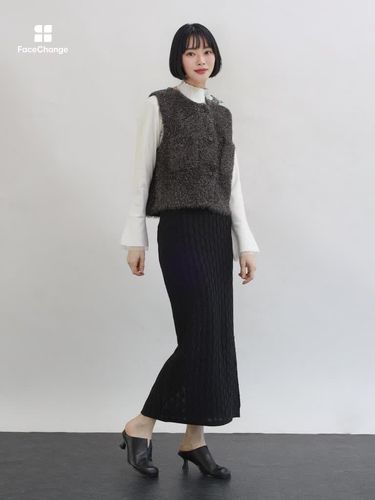 ウェーブジャガードラメニットスカート - Aga Black - Aga｜YAMADAYA STORE