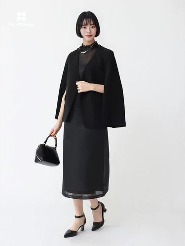 ノーカラーダブルクロスケープジャケット - Aga Black - Aga｜YAMADAYA