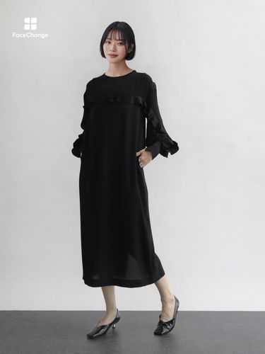 未使用 タグ付き Aga Black アーガ オーガンジースリーブワンピース 黒 アーガ Aga オーガンジースリーブワンピース （ブラック