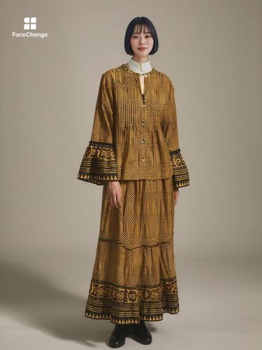 エスニック調フレアスリーブコットンブラウス - Ample - MEDOC 