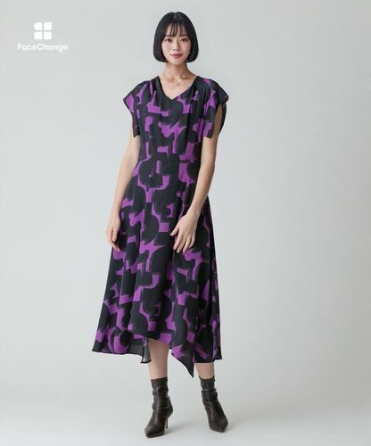 モダンジオメトリックプリントワンピース|allureville OFFICIAL SITE