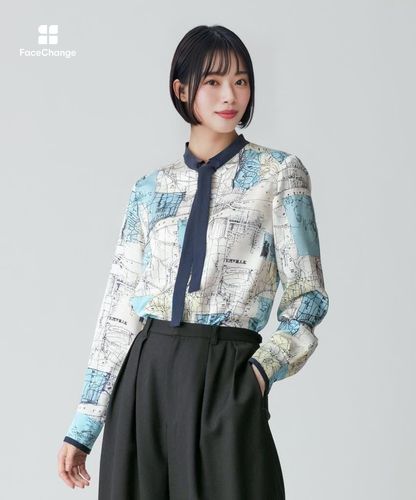 新品未使用　allureville 幾何学柄 バイカラー 総柄　M　ブラウス 幾何学柄 異素材ブラウス | 京都通販ミセスのファッション館・本店