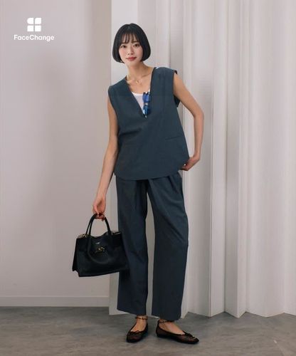 2024年モデル 変形ベスト ジレ 薄手 アシメ 黒 ウォッシャブル 美品 40 トロピカルVネックジレ|allureville OFFICIAL SITE / ONLINE SHOP