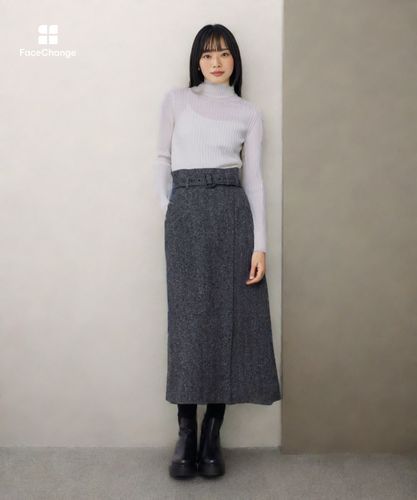 セットアップ対応可能】ヘリンボンツイードナロースカート|allureville