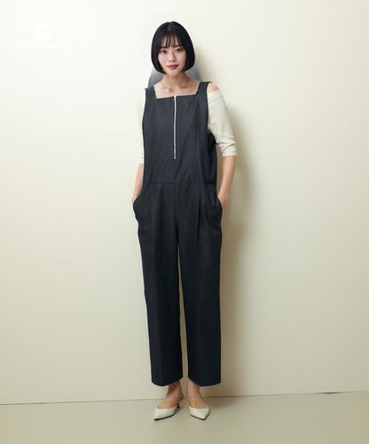 roughlow slitsleev オールインワン　ネイビー（新品未使用） サイズ展開あり、ハーフスリーブオールインワン[品番：OLOW0016124