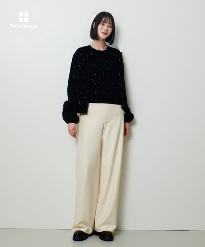 エンブロイダリードットファーカフスカーディガン|allureville