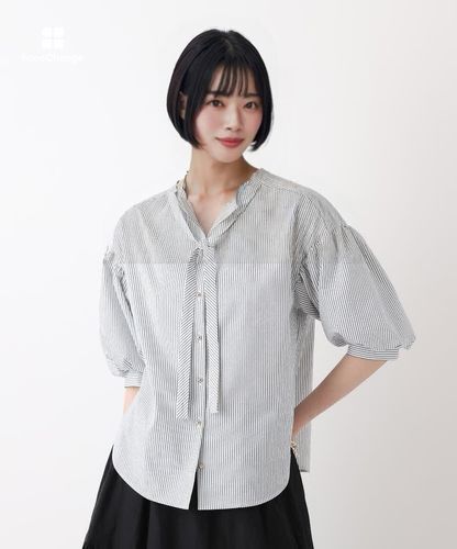 サッカーストライプパフスリーブブラウス|allureville OFFICIAL SITE
