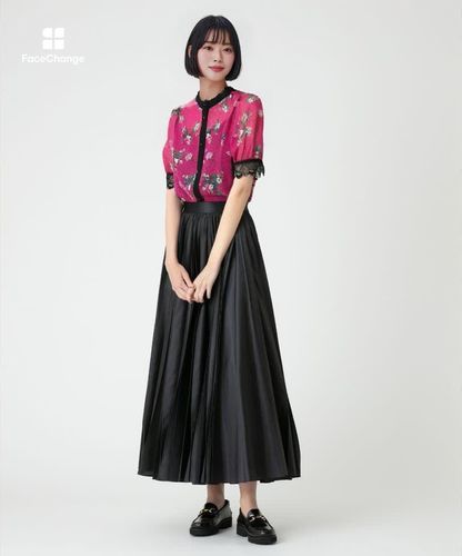 ELLE ELCOLE プリーツスカート 裏地有 レイビー w66×45 ELLE ELCOLE