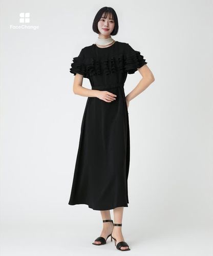 バラLOULOU WILLOUGHBYワンピース黒 LOULOU WILLOUGHBY】ラッフルコサージュワンピース|allureville