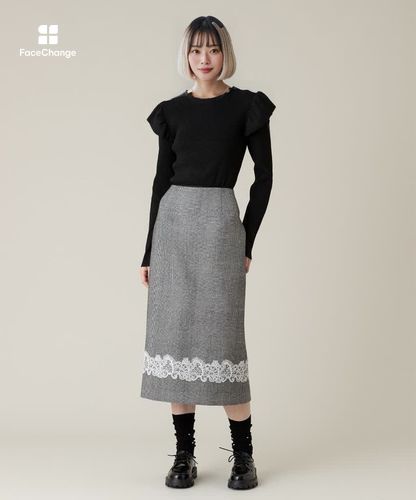 LOULOU WILLOUGHBY】リバーチェックレースドッキングスカート