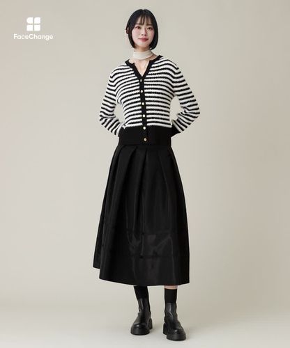 フェザーリブボーダーカーディガン ニット ルルウィルビー　ホワイト allureville(アルアバイル)｜【LOULOU WILLOUGHBY】フェザーリブ