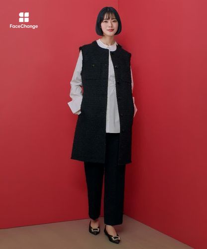 ルルウィルビー 黒 ツイードジレ パールボタン付き LOULOU WILLOUGHBY】ファンシーツイードロングジレ|allureville