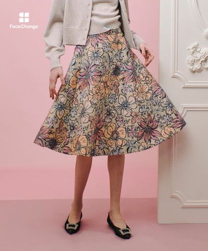 LOULOU WILLOUGHBY】MALHIAフラワージャガードフレアスカート