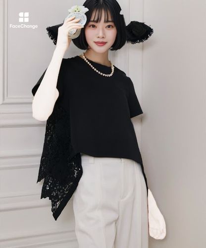 LOULOU WILLOUGHBY】レースドッキングプルオーバーブラウス