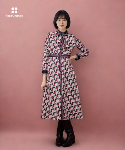 完売品　LOULOU WILLOUGHBY コスメティックプリントワンピース LOULOU WILLOUGHBY】スクエアドットプリントフレアワンピース