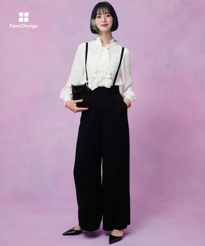 LOULOU WILLOUGHBY】ダブルクロスハイウエストサロペットパンツ