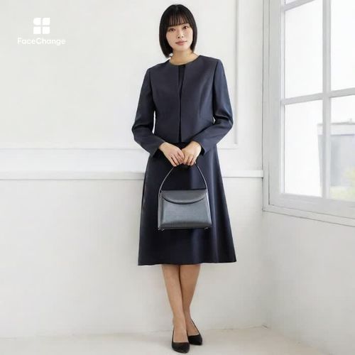 洗える｜ノーカラーのお受験スーツ 9号・ネイビー｜東京ソワール