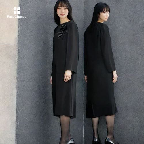 後ろのドレープがポイントのモダンなワンピース 11号・ブラック