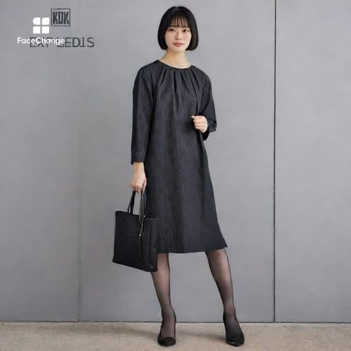 グラフィカルモチーフのジャカードワンピース 9号・ブラック｜東京