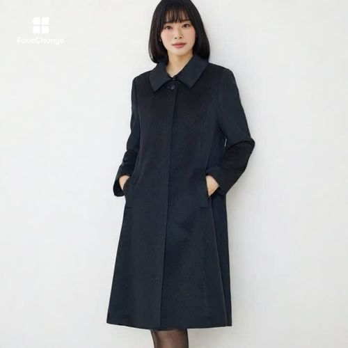 美品✨【レリアン】ウール ダブル ショートコート 9 ブラック ネイビー 日本製 black-hair-bob-with-bangs.jpg