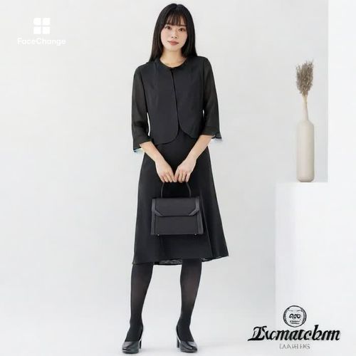 絽｜シルク混素材のフリルカラー夏用ワンピース 9号・ブラック｜東京