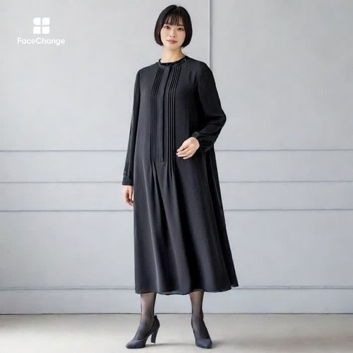 洗える｜フェミニンなピンタックワンピース M・ブラック｜東京