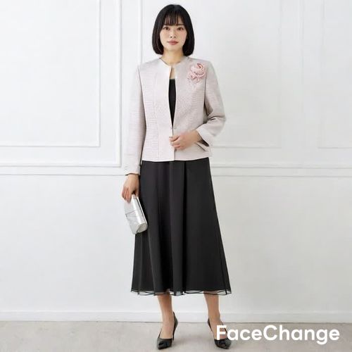 美品★15号 東京ソワール｜アプロベリー ノーカラー ツイード ジャケット 黒 black-hair-bob-with-bangs.jpg